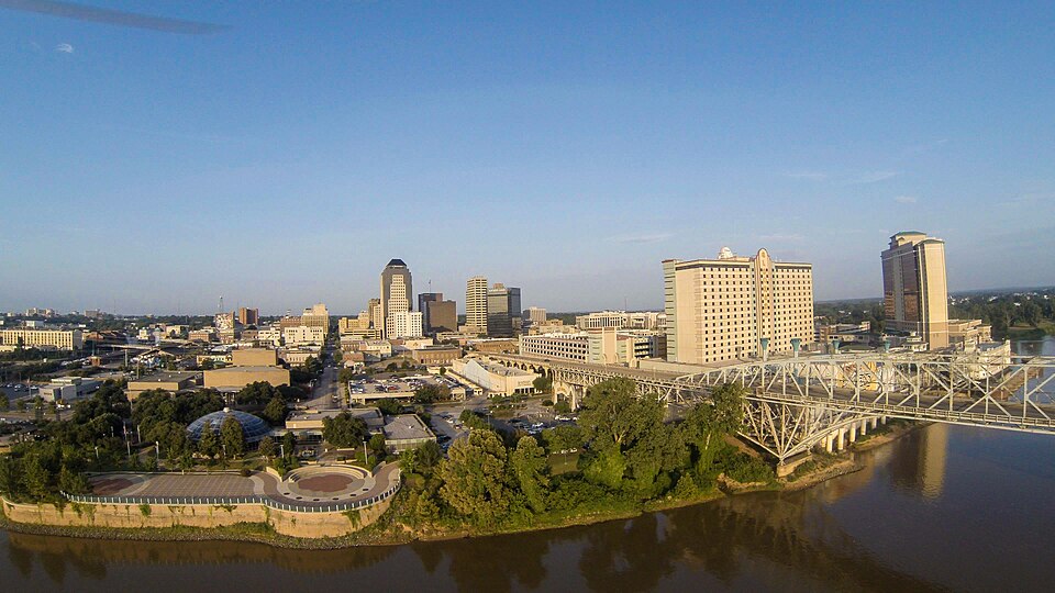 Historic 2014 view of downtown Shreveport beside the Red River